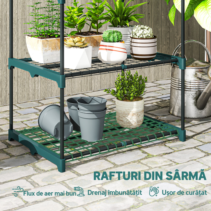  Suport pentru Plante Vertical cu 4 Niveluri din Otel si Plastic, Suport Ghivece pentru Interior si Exterior, Gradina Balcon, 67x49x105 cm, Verde inchis [5]