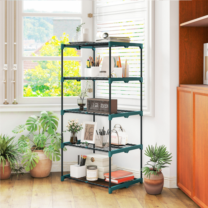  Suport pentru Plante Vertical cu 5 Nivele din Otel si Plastic, Suport Ghivece Interior si Exterior Gradina Balcon, 67x49x138 cm, Verde inchis [8]