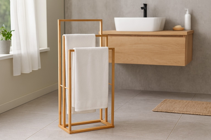 Suport pentru prosoape cu 3 niveluri, din bambus, 42x24x82 cm, natur [2]