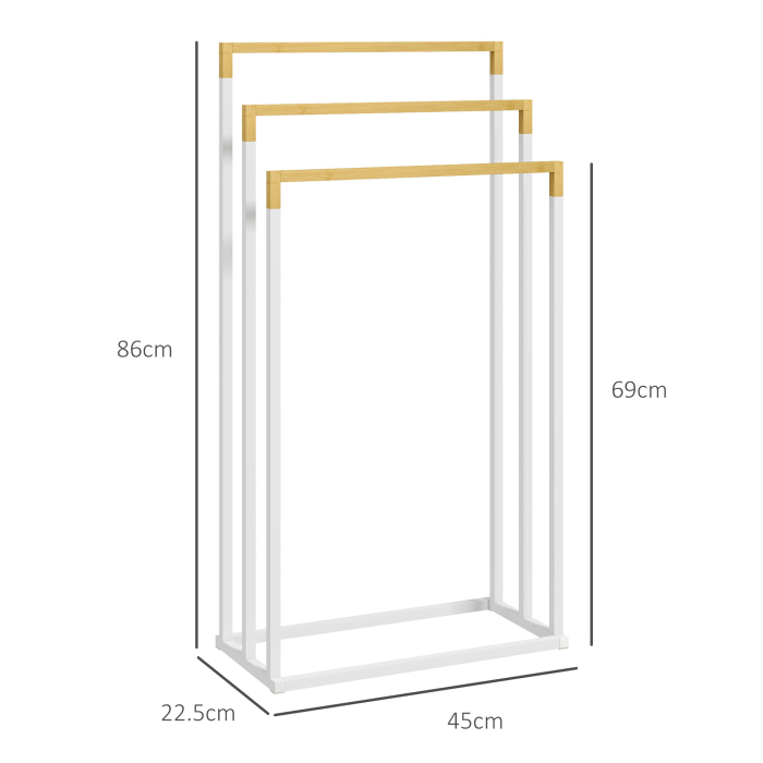  Suport pentru Prosoape din Bambus si Otel cu Design Independent, 45x22.5x86 cm, Alb [3]
