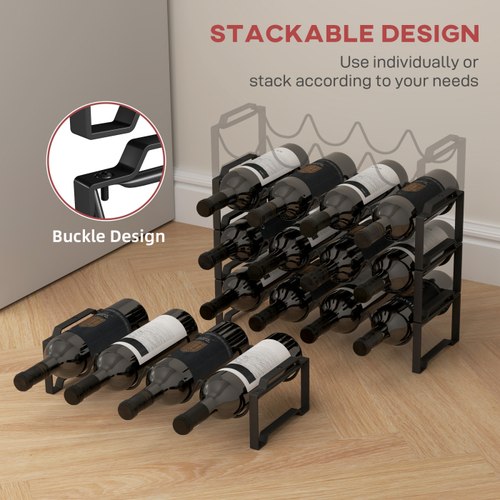  Suport pentru Sticle de Vin cu 4 Niveluri, 42,5x16,5x41 cm, Negru [5]