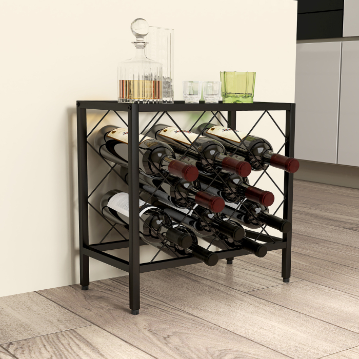  Suport pentru Sticle de Vin cu Blat din Sticla Securizata si Cadru din Otel, 41x22x41 cm, Negru [7]