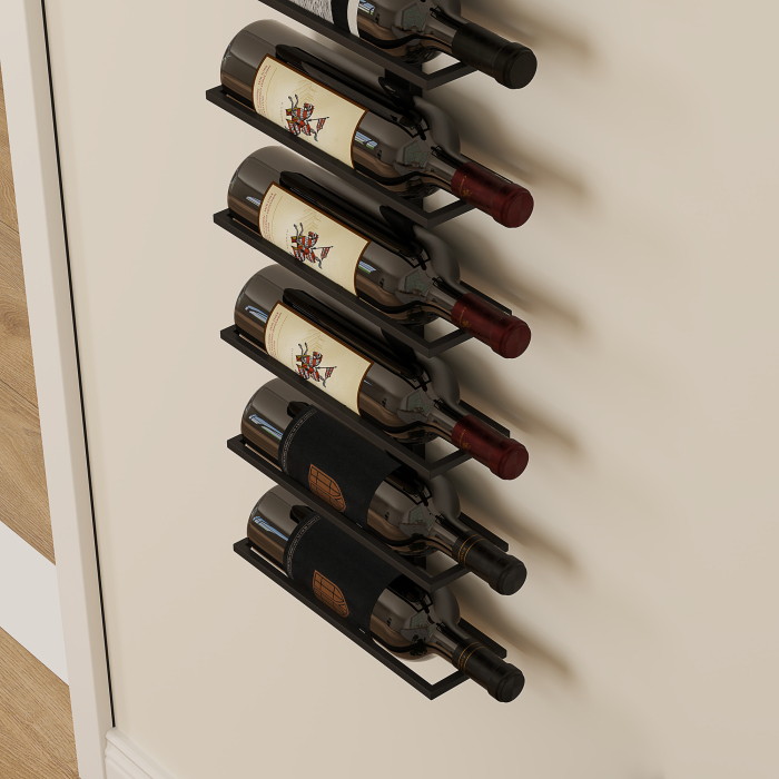  Suport pentru Sticle de Vin cu Montare pe Perete, 27x10x116 cm, Negru [8]
