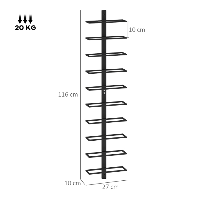  Suport pentru Sticle de Vin cu Montare pe Perete, 27x10x116 cm, Negru [3]