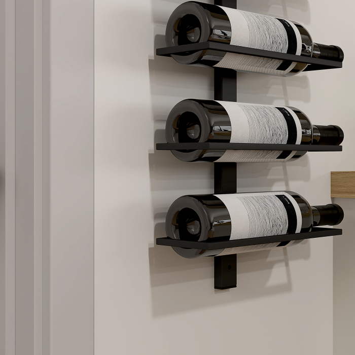  Suport pentru Sticle de Vin cu Montare pe Perete, 27x10x116 cm, Negru [9]