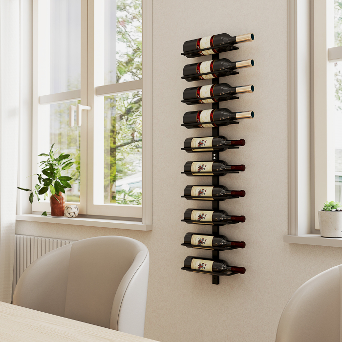  Suport pentru Sticle de Vin cu Montare pe Perete, 27x10x116 cm, Negru [7]