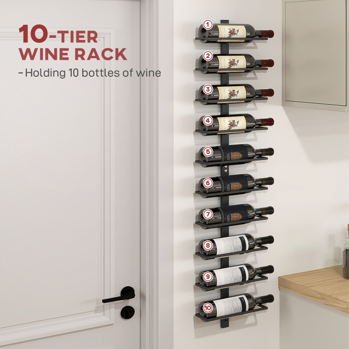  Suport pentru Sticle de Vin cu Montare pe Perete, 27x10x116 cm, Negru [4]