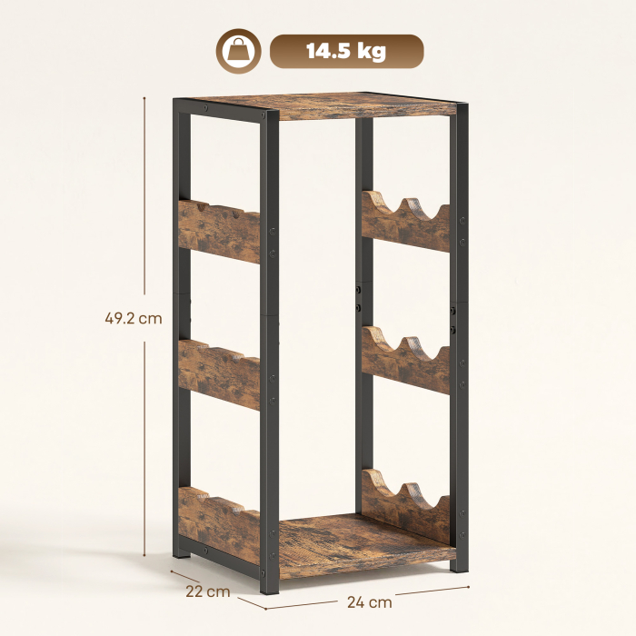  Suport pentru Sticle, Rafturi Ondulate, Picioare Reglabile, Maro Rustic, Negru [3]