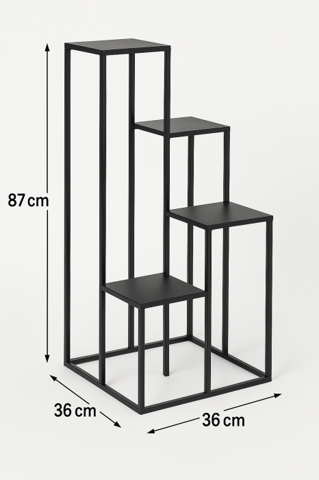 Suport plante Atmosphera cu 4 niveluri, structura metalica, 36x36x87 cm, negru [2]