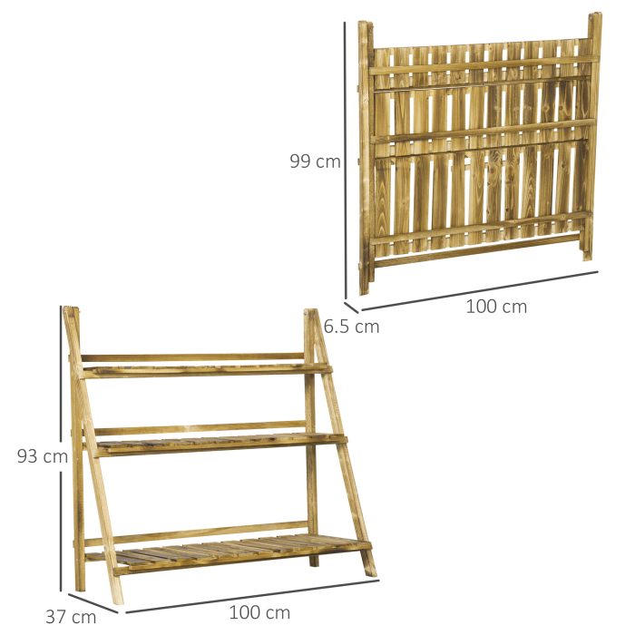  Suport Pliabil pentru Plante din Lemn de Brad cu 3 Nivele, 100x37x93 cm, Lemn Natural [3]