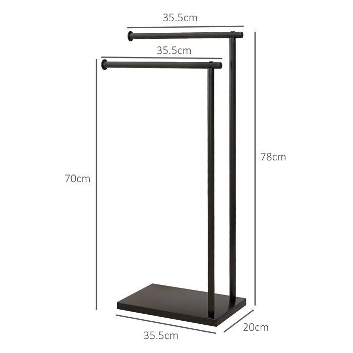  Suport prosoape de baie autoportant cu 2 brate din metal, 35.5x20x78 cm, negru [3]