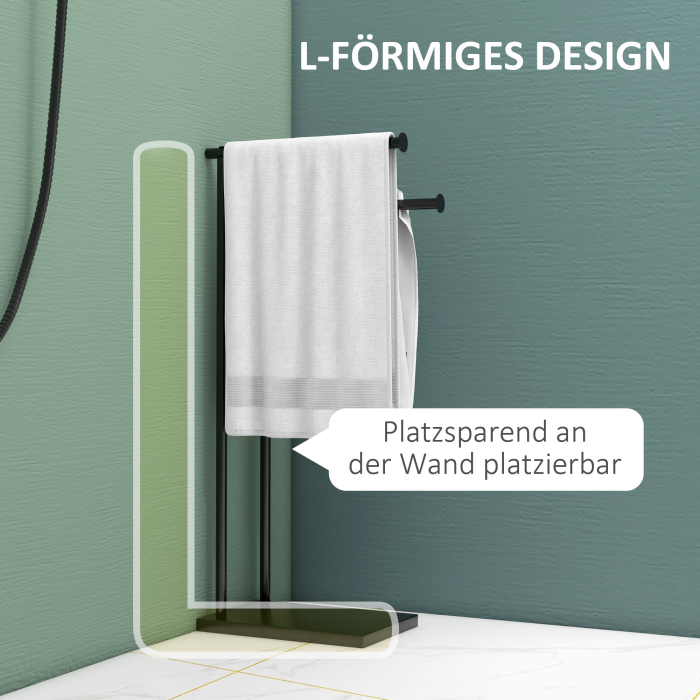  Suport prosoape de baie autoportant cu 2 brate din metal, 35.5x20x78 cm, negru [5]