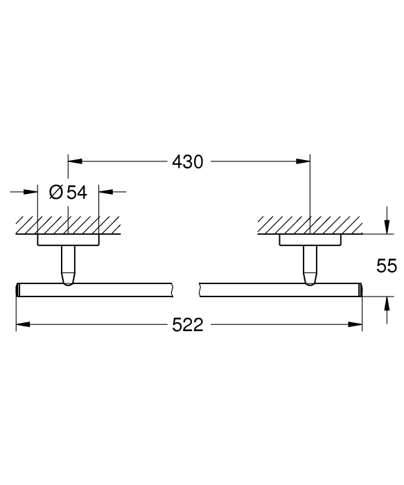 Suport prosop Grohe 40459001, 522 mm, 55 mm, 2 orificii instalare, 1 rafturi, pe perete, metal, Crom [3]
