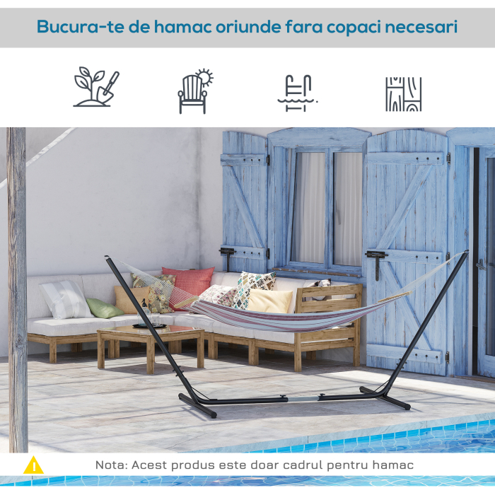  Suport Schelet pentru Hamac Reglabil Max. 120 Kg, Negru, 313-388x109x116cm [6]