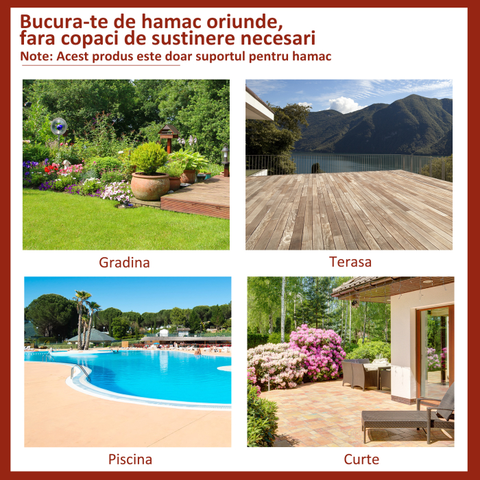  Suport Schelet pentru Hamac Reglabil Max. 150 Kg, Negru, 280x120x110cm [6]