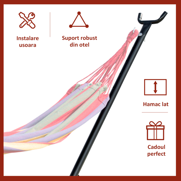  Suport Schelet pentru Hamac Reglabil Max. 150 Kg, Negru, 280x120x110cm [5]