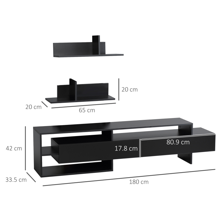  Suport TV Modern 130 cm cu Dulapuri si Rafturi - Negru [3]
