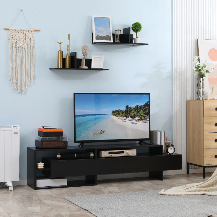  Suport TV Modern 130 cm cu Dulapuri si Rafturi - Negru [2]