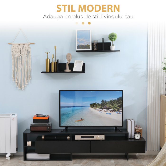  Suport TV Modern 130 cm cu Dulapuri si Rafturi - Negru [9]