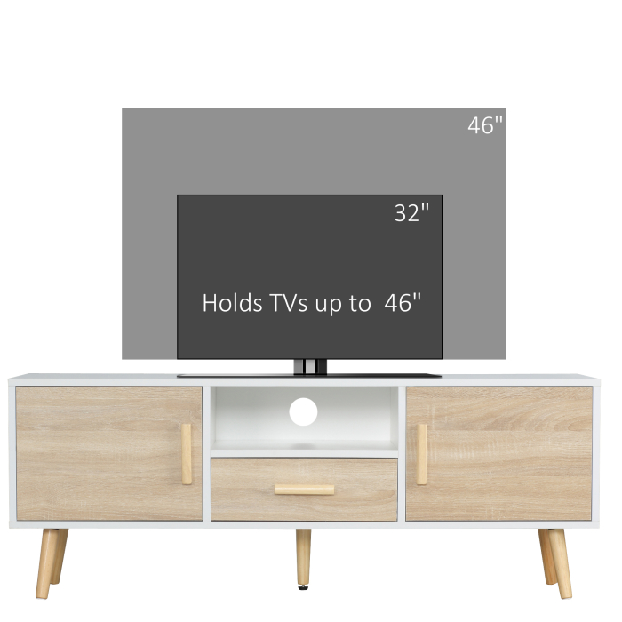  Suport TV modern pentru televizoare de pana la 46", Unitate TV cu dulapuri si sertar, consola media cu usa pentru sufragerie, stejar [7]