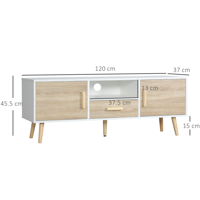  Suport TV modern pentru televizoare de pana la 46", Unitate TV cu dulapuri si sertar, consola media cu usa pentru sufragerie, stejar [3]