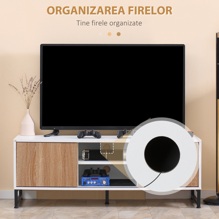  Suport TV pentru modele de pana la 50" Max, PAL modern si suport TV din otel cu 2 rafturi deschise si 2 dulapuri inchise, 120x39,5x45cm [5]