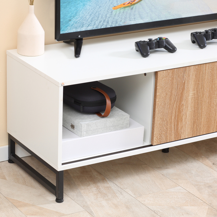 Suport TV pentru modele de pana la 50" Max, PAL modern si suport TV din otel cu 2 rafturi deschise si 2 dulapuri inchise, 120x39,5x45cm [7]