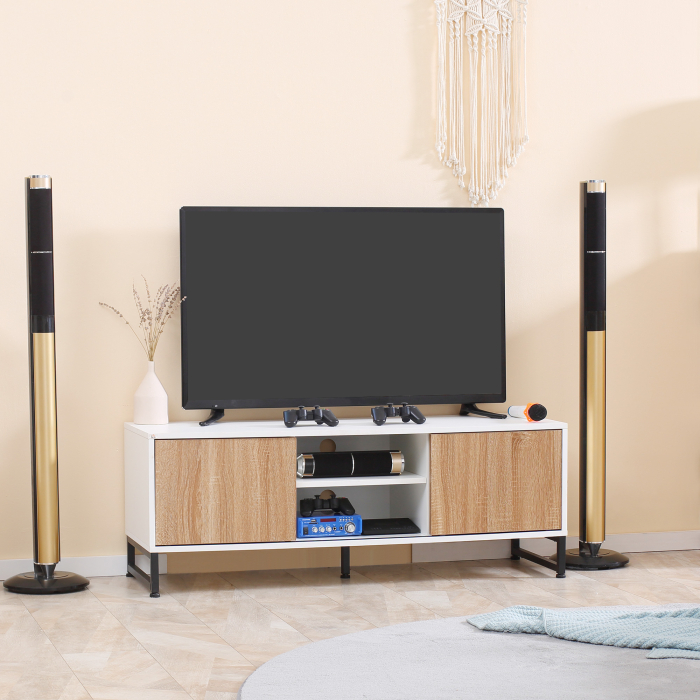  Suport TV pentru modele de pana la 50" Max, PAL modern si suport TV din otel cu 2 rafturi deschise si 2 dulapuri inchise, 120x39,5x45cm [2]