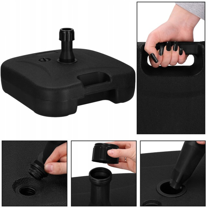 Suport umbrela patrat, din plastic, 22 litri, umplere cu apa sau nisip, negru [7]
