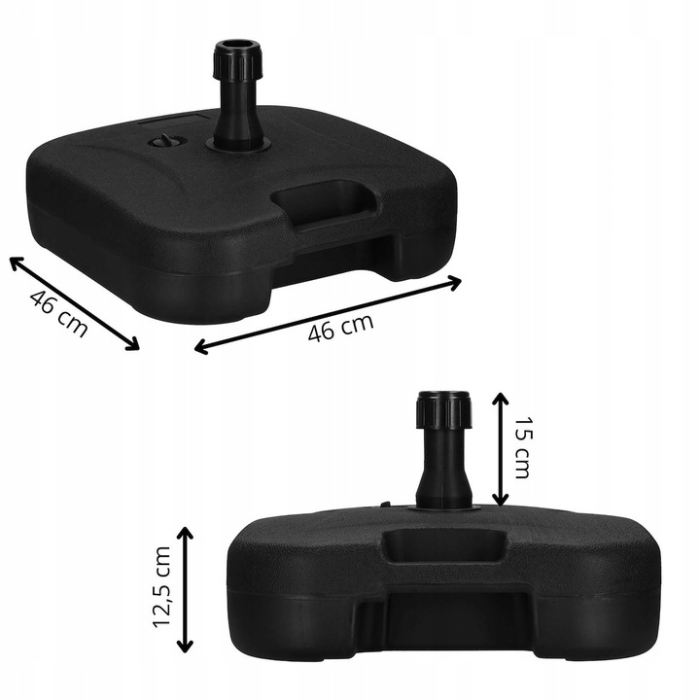 Suport umbrela patrat, din plastic, 22 litri, umplere cu apa sau nisip, negru [6]