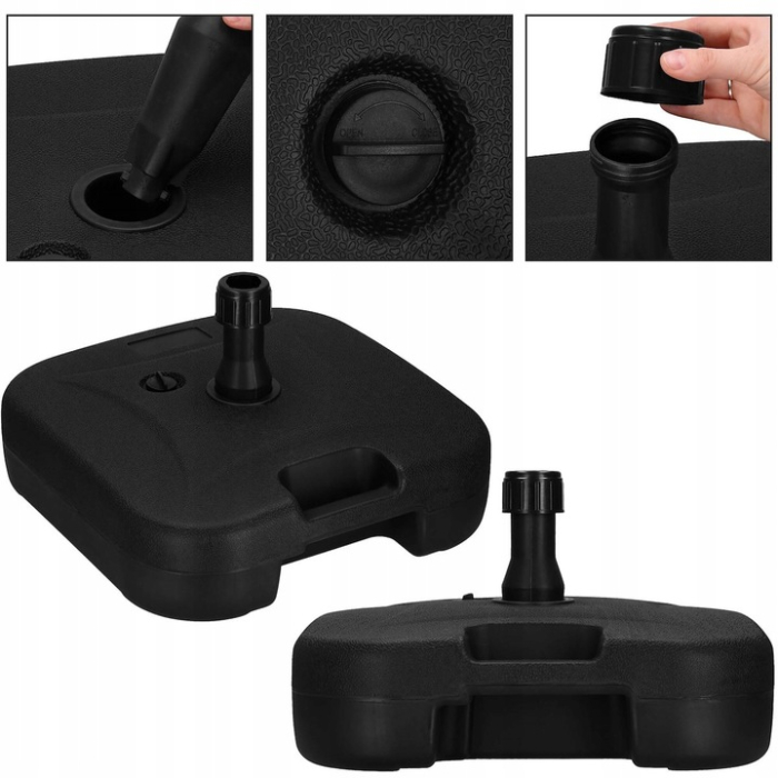 Suport umbrela patrat, din plastic, 22 litri, umplere cu apa sau nisip, negru [3]