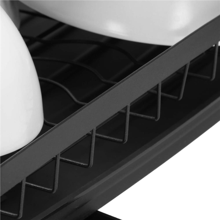 Suport vase 2 niveluri cu tava scurgere si suport tacamuri, 42x30x31,5 cm, negru [10]