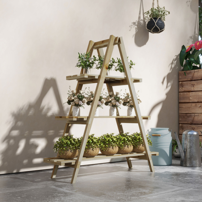  Suport Vertical pentru Plante cu 3 Nivele din Lemn de Brad, 100x36x112 cm, Culoare Lemn Natural [2]