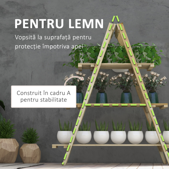  Suport Vertical pentru Plante cu 3 Nivele din Lemn de Brad, 100x36x112 cm, Culoare Lemn Natural [6]