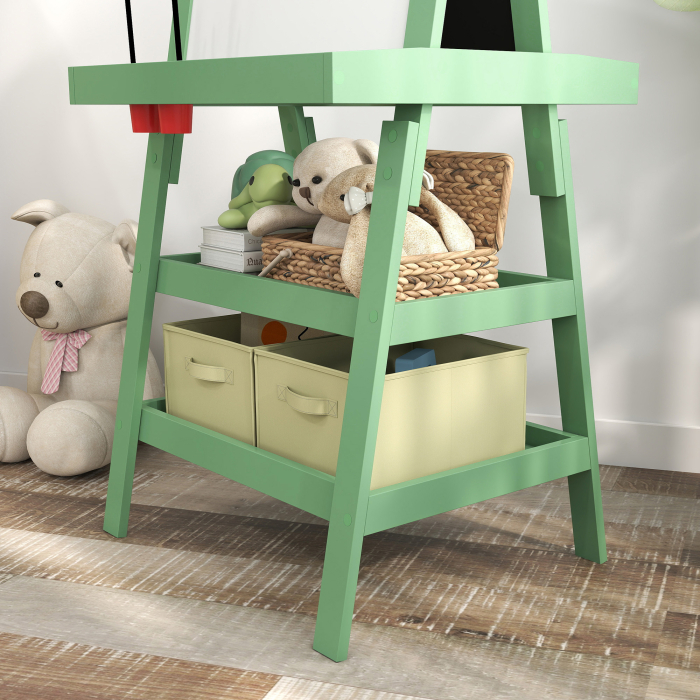  Tabla pentru Copii cu sevalet 3 in 1, Sul de Hartie si 2 Recipiente, din Lemn, 59x48x118 cm, Verde [9]