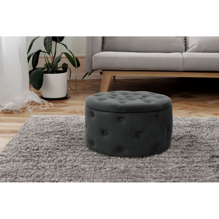 Taburet Alia cu spatiu depozitare, tapitat cu velur, 55x30 cm, negru [4]