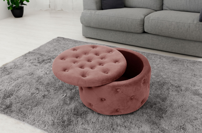 Taburet Alia cu spatiu depozitare, tapitat cu velur, 55x30 cm, roz [6]
