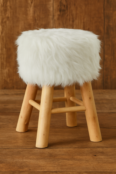 Taburet Atmosphera Oslo cu efect de blana, 42 cm, alb [5]