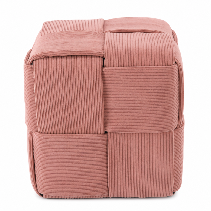 Taburet cub, tapitat cu material reiat, design impletit, 39x39x39 cm, roz [3]