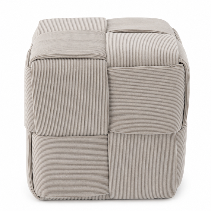 Taburet cub, tapitat cu material reiat, design impletit, 43x43x43 cm, gri [3]