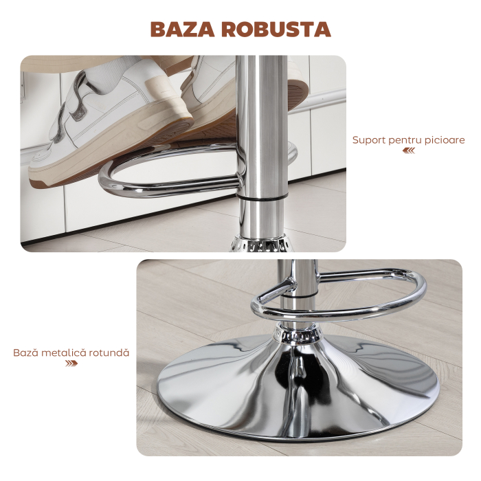  Taburet de Bar cu inaltime Reglabila, Scaun inalt din PU cu Spatar, Suport pentru Picioare, Cotiere si sezut Moale, Structura din Otel, Rotativ la 360°, pentru Bucatarie, Maro [6]