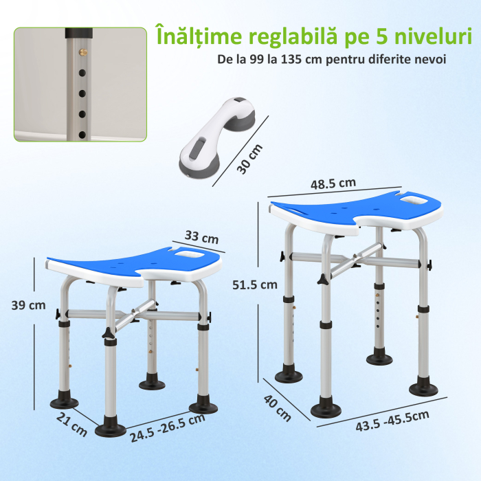  Taburet de dus reglabil pe inaltime cu maner, sezut captusit in forma de U si picioare antiderapante, albastru [3]