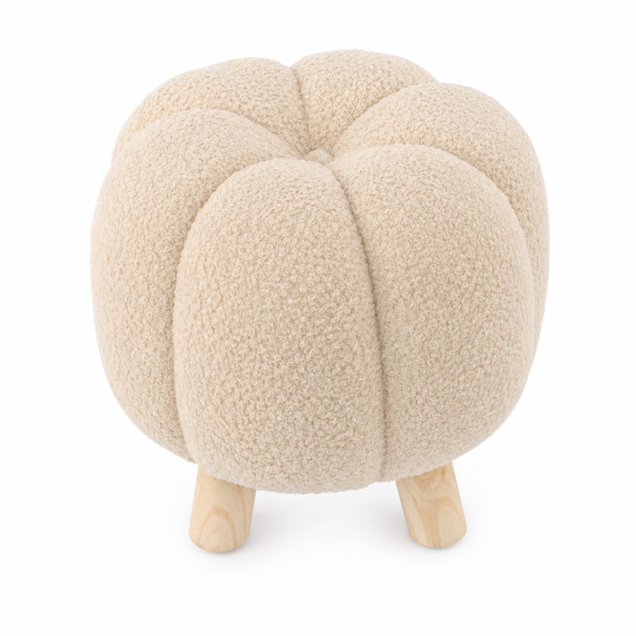 Taburet decorativ pentru living si dormitor, material plusat, 32x30 cm, bej [2]
