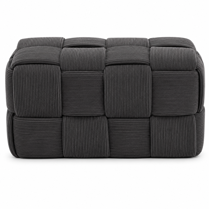 Taburet dreptunghiular tapitat cu material reiat, design impletit, 52x28x28 cm, gri inchis [3]