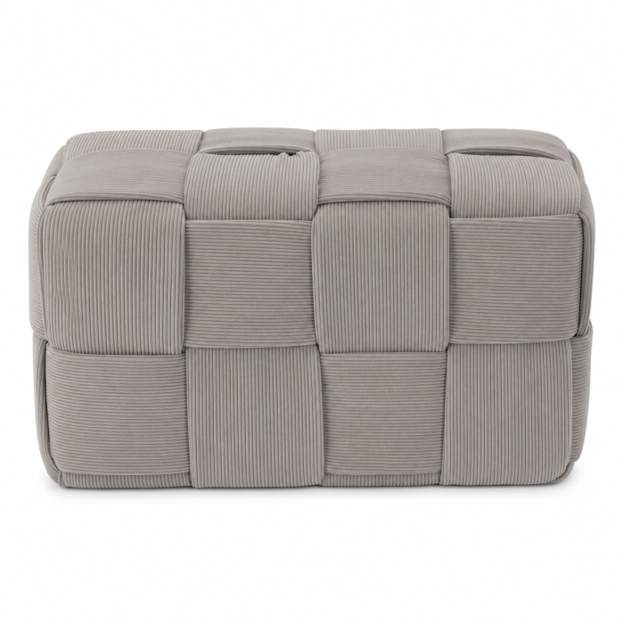 Taburet dreptunghiular tapitat cu material reiat, design impletit, 60x32x32 cm, gri deschis [2]