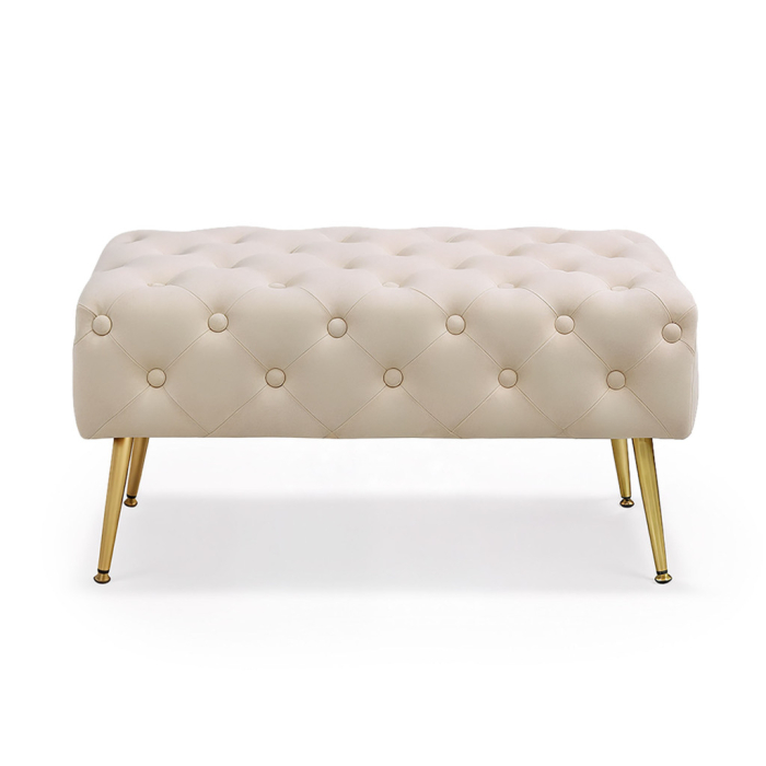 Taburet Madrid, tapitat cu catifea, tip banca, cu picioare metalice, 80x42x41 cm, bej [9]