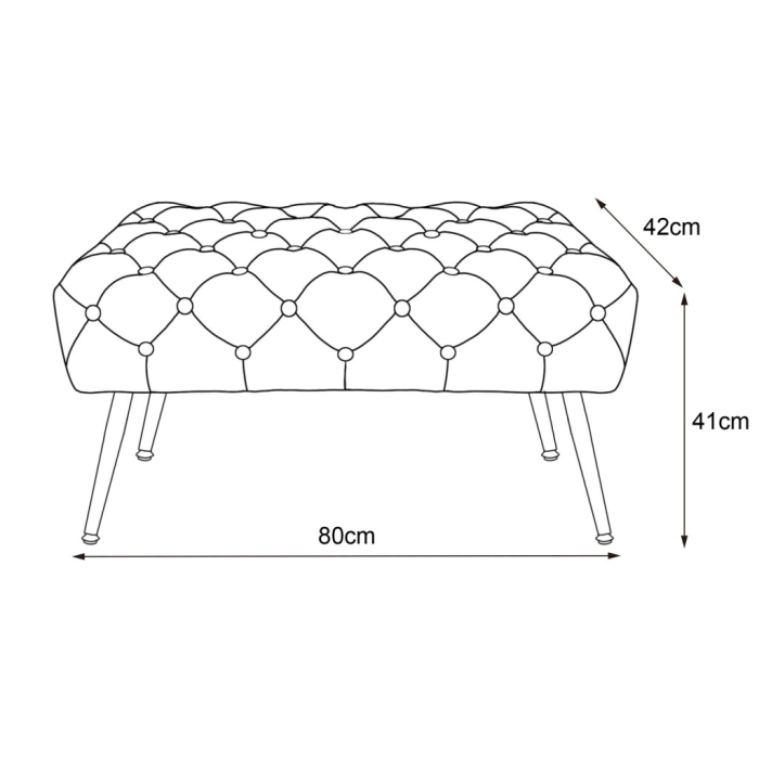 Taburet Madrid, tapitat cu catifea, tip banca, cu picioare metalice, 80x42x41 cm, gri [2]