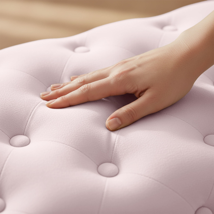 Taburet Madrid, tapitat cu catifea, tip banca, cu picioare metalice, 80x42x41 cm, roz pudra [3]