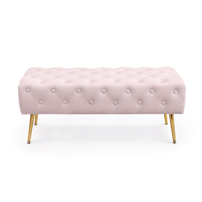 Taburet Monaco, tapitat cu catifea, tip banca, cu picioare metalice, 100x42x41 cm, roz pudra [7]