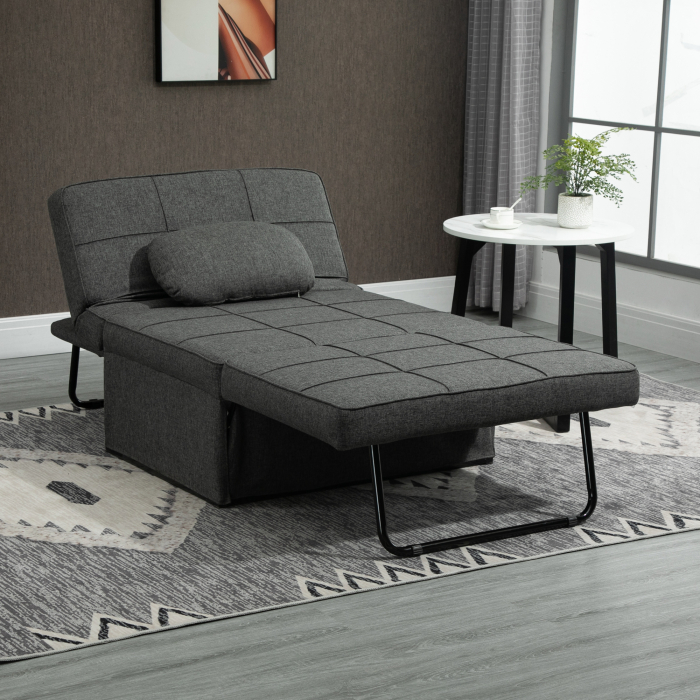  Taburet Pat Individual 3 in 1 cu Spatar Reglabil pe 5 Nivele si Perna Suplimentara, 95x179x78 cm, Gri [2]